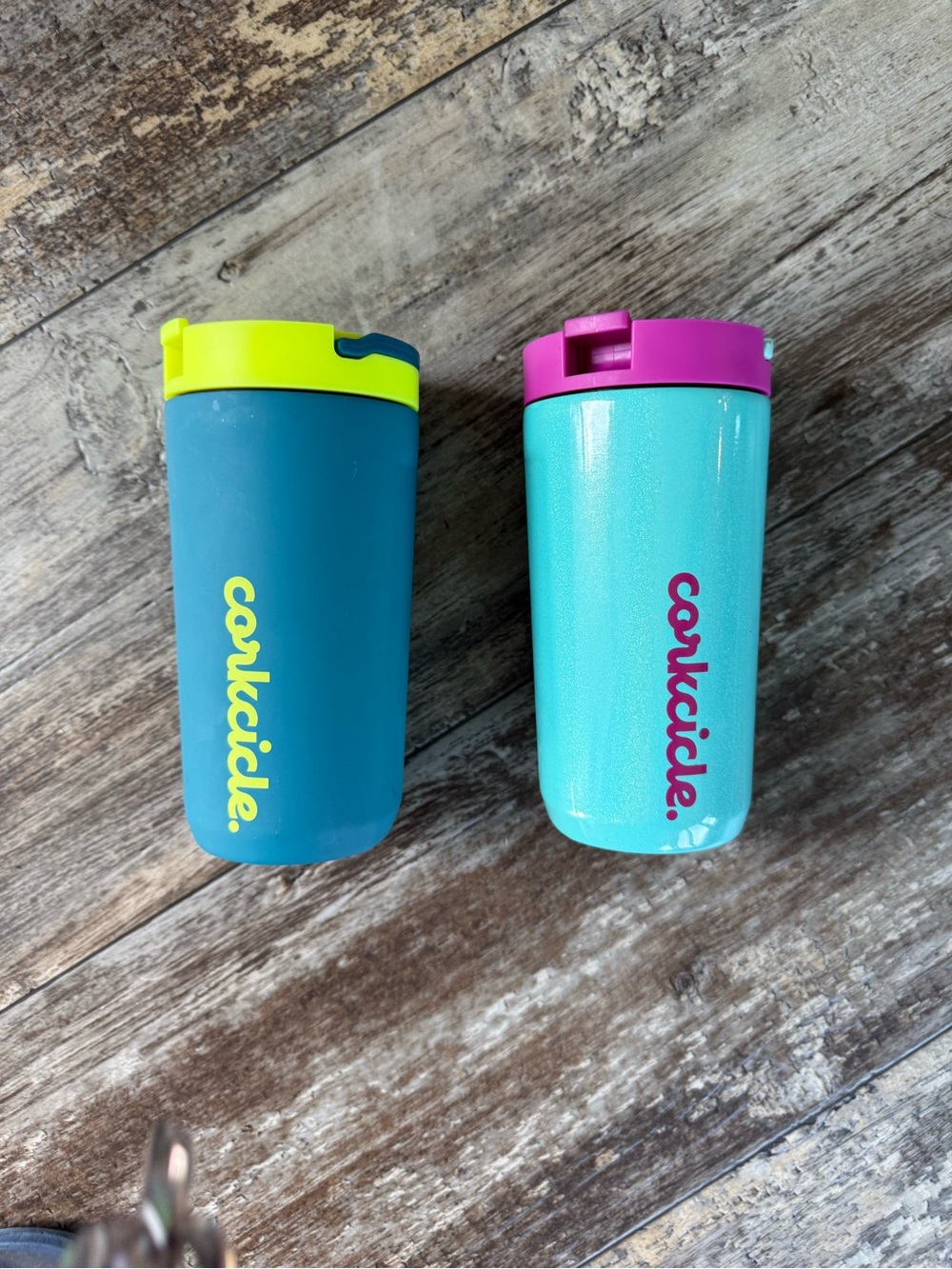2 Corkcicle Kids Travel Mugs Tumblers Set - Sparkle mermaid and electric tide.